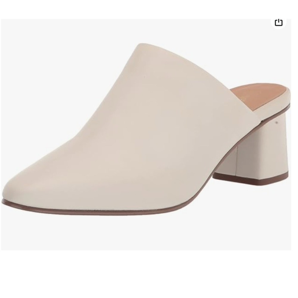 Seychelles Muse Leather‎ Cream Mules Heels Size 7.5 Pointed Toe Block Heel NEW